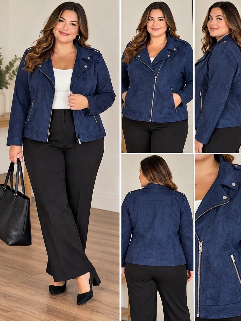 Style & Co Faux-Suede Moto Women’s Jacket Blue XXL